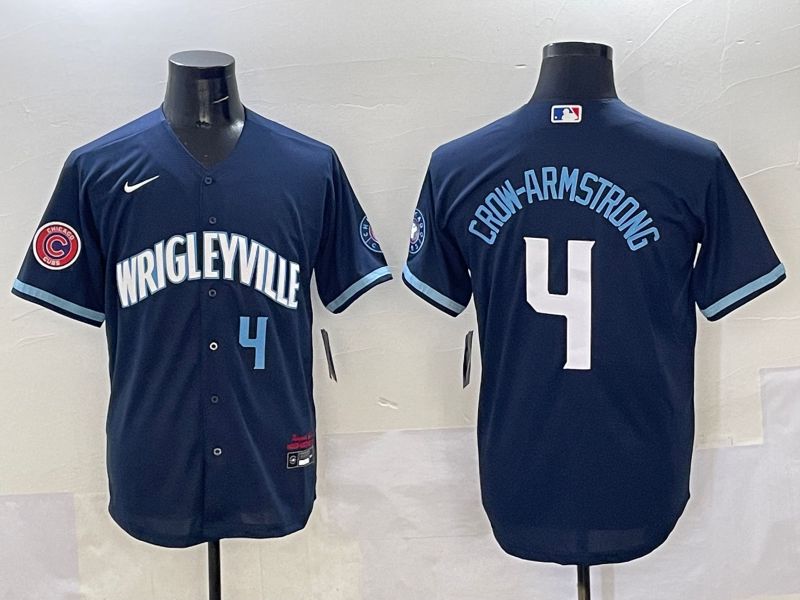Men Chicago Cubs 4 Crow-Armstrong Dark Blue City Edition 2025 Nike MLB Jersey style 16